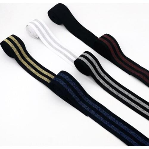 4cm Elastic Band 40mm Rubber Band Gold Silver Hot Stamping Nylon Elastic Ribbon DIY Webbing Apparel Bags Sewing Accessories