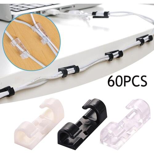 60 PCS cable organizer Cable protector management tray holder clamp for usb clamps for wires under table silicone data line cord
