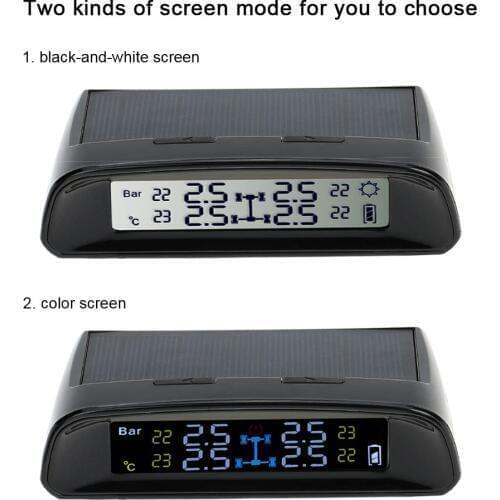 Wireless Solar Car TPMS Tire Pressure Monitoring System with 4 Internal Sensors Bar/PSI Unit