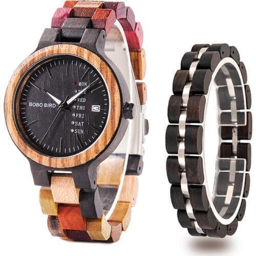 BOBO BIRD reloj hombre Wooden Bracelet Nature Wood Men Watch Handmade Auto Date Color Quartz Wristwatches Great Gifts
