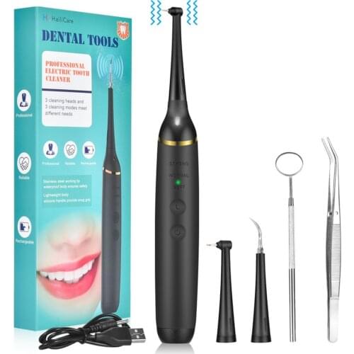 Household Dental Calculus Remover Electric Tartar Remover Ultrasonic USB Rechargeable Tooth Cleaner With Replacement Heads