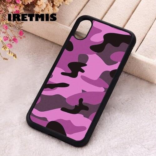 Iretmis 5 5S SE 2020 Phone Cover Case for iPhone 6 6S 7 8 Plus X Xs XR 11 12 Mini Pro Max Silicone TPU PURPLE CAMO