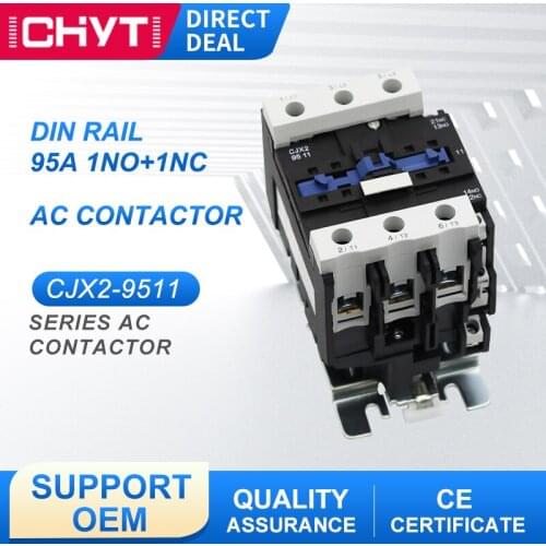 CJX2-9511 LC1D95 AC Contactor 95A 3 Phase 3-Pole 380V 220V 50/60Hz Din Rail Mounted 3P 1NO+1NC Normal Open Normal Close
