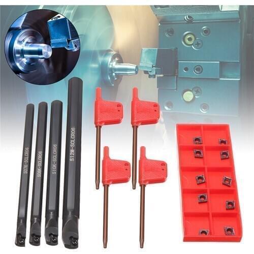 4 Set of 7/8/10/12mm SCLCR Lathe Boring Bar Tool Holder +10pcs CCMT 0602 Inserts Machine Tool Turning Tool Holder Set