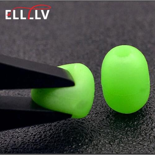 Elllv 100pcs Green Saltwater Fishing Cylindrical Soft Rubber Luminous Beads Glowing Stopper Fishing Hook Lure Accessories