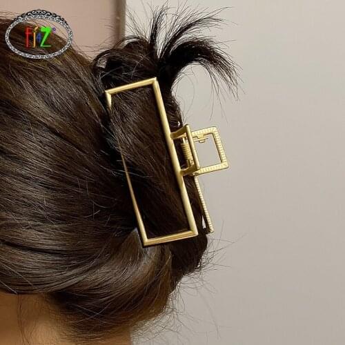 F.J4Z 2021 Hot Hair Clips Ins Popular Womens Hair Claws Hyperbole Golden Metal Rectangle Geometric Hair Jewelry