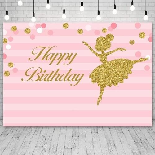 Avezano Backdrops Birthday Party Pink Stripes Golden Ballerina Shiny Dots Girl Photography Background For Photo Studio Customizd