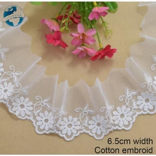 6.5cm width Cotton embroid lace sewing ribbon guipure trims or fabric warp knitting DIY Garment Accessories wedding lace#3404