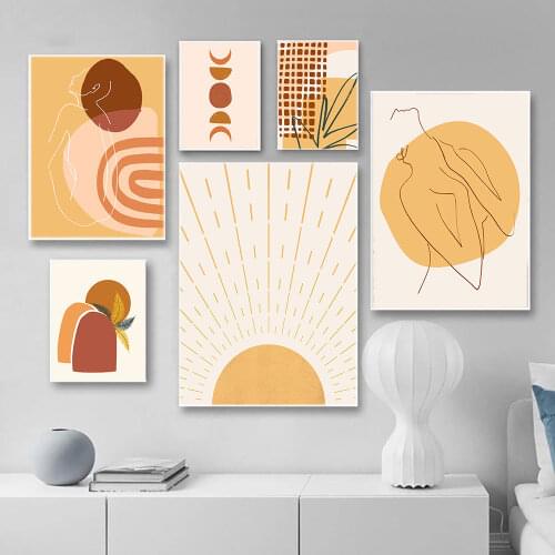 Boho Art Prints Abstract Landscape Poster Bundle Line Art Women Body Gallery Wall Pictures Horizon Sun Paintings on Canvas Decor
