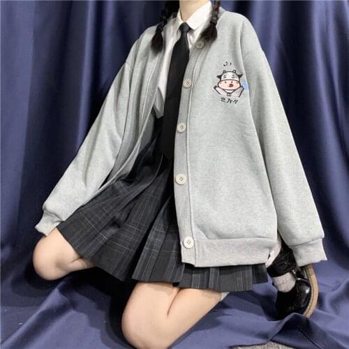 Button Cardigan Sweatshirt Fashion Autumn Designer Loose Sweatshirt Plus Velvet Harajuku Hoodie Polerones Mujer Kpop Clothes