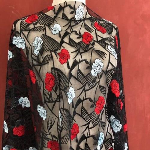 LASUI 3 yards NEW Good-looking Multicolor flower embroidery lace black mesh fabric DIY dress skirt Clothing decoration X0704
