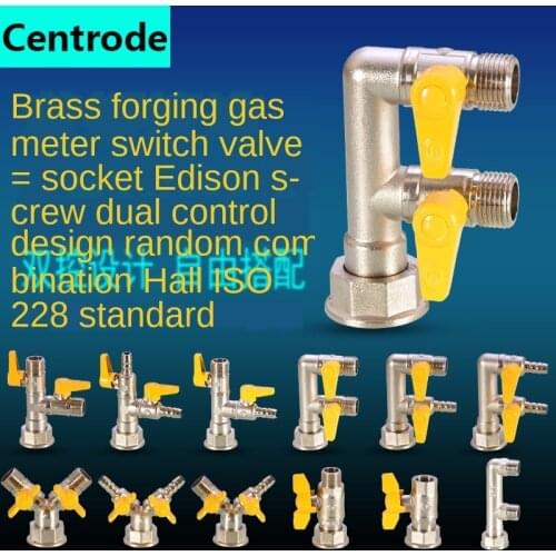 Brass Gas Meter Switch Connector One Point Two Way Natural Gas Meter Ball Valve Valve Three-way M30 Turn 1/2 Inch Gas Stove