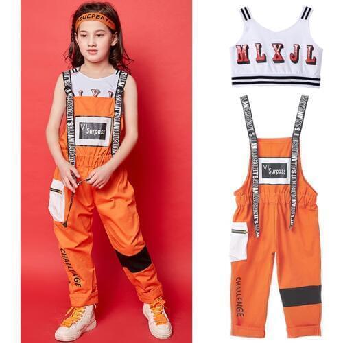 Summer Jazz Dance Costume Kids Hip Hop Set Girls Vest And Bib Pants Set Performance Street Dancing Clothes Stage Costume DQS1501