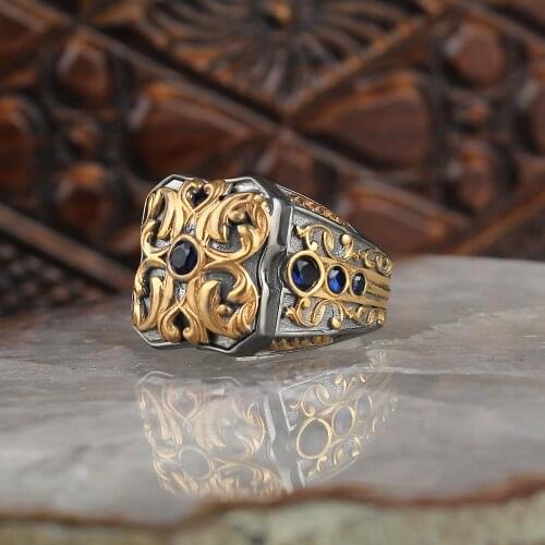 Zircon Stone Edging Plated 925 Sterling Silver Men 'S Ring