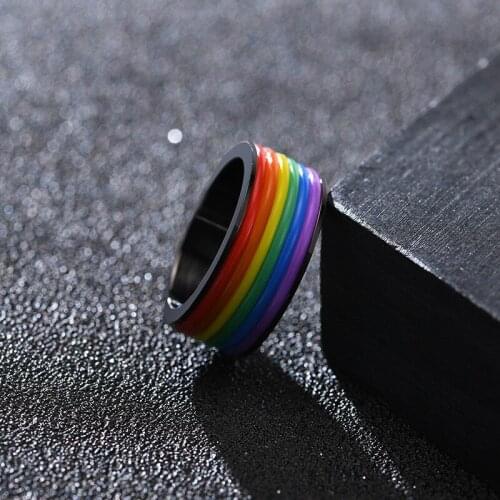 LETAPI High Quality 316L Stainless Steel Silicone Rainbow LGBT Pride Ring Gay Wedding Engagement Ring for Men Dropshipping