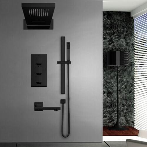 Black Brass Thermostatic Faucets Bathroom Faucet Set Thermostatic Mix Valve With Rainfull Shower Head