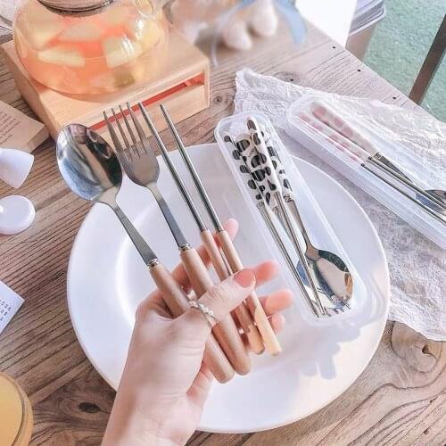 Portable Dinnerware Set Stainless Steel Cutlery Set 3PCS Western Food Restaurant Knives Forks Dining Black White Cow Tableware