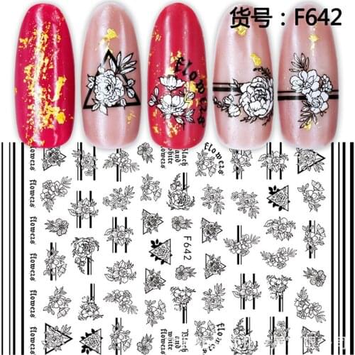 Black Flower Tree adhesive 3d nail sticker foil for nails art decoration cute cartoon designs nail decals manicure supplies tool