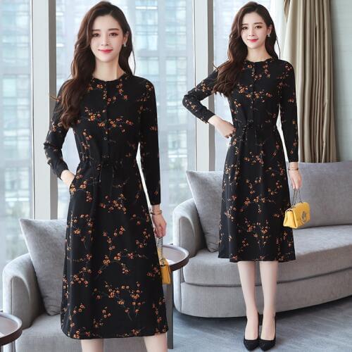 Autumn Spring Floral Print Fairy Pocket Dress Female Midi Boho Elegant Lady Dress Vintage Long Sleeve Korean Runway Vestidos New