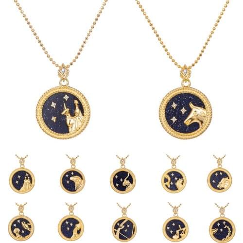 12 Zodiac Sign Necklace For Women Men Round Coin Constellation Pendant Necklaces Charm Couple Jewelry Birthday Gift