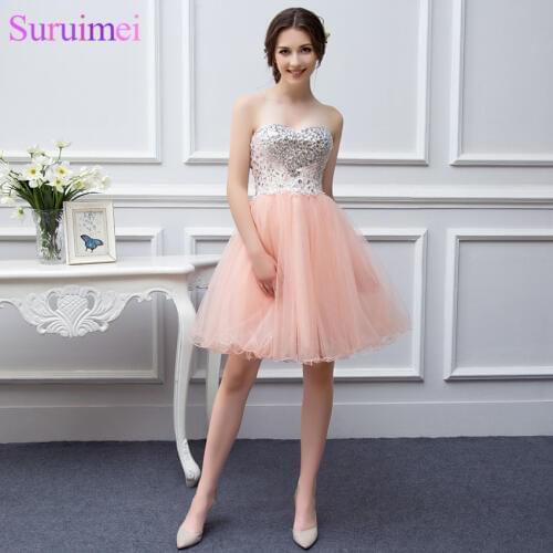 Best Selling Prom Gown Fast Shipping High Quality Tulle Beaded Knee Length Short Peach Coral Prom Dresses On Sale