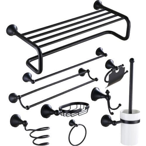 AUSWIND Full Copper Folding Towel Rack Black Bronze Bath Nordic Simple Bathroom Accessories Set Wall Mounted Bathroom Hardware