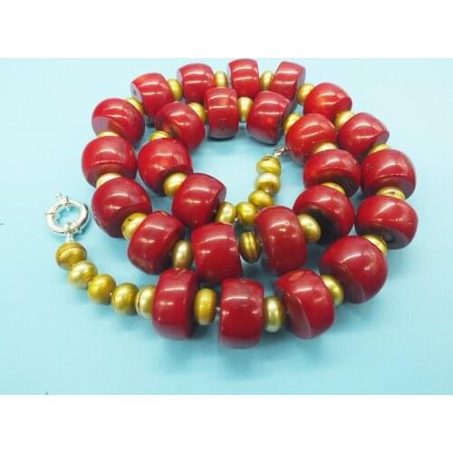 Last one, 18MM Natural Red Coral and Natural Pearl Necklace 23"