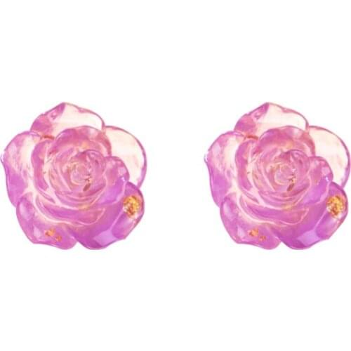 Delicate Flower Aesthetic Gold Foil Purple White Rose Acrylic Stud Earrings For Women Jewelry Accessories