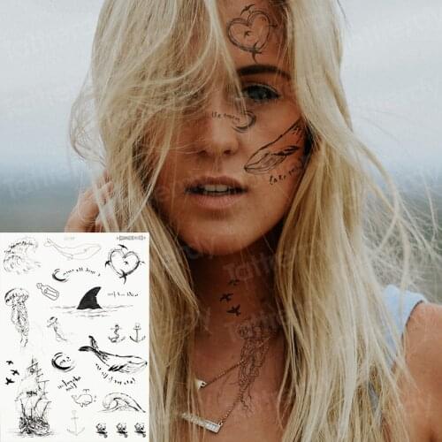 Temporary face finger tattoos black birds summer tattoo neck waterproof sexy tattoo sticker geometric tattoo anchor snake sea