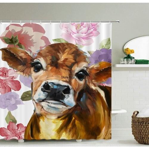 Funny Cow Shower Curtains Bathroom Polyester Waterproof Shower Curtain Tiger Zebra Animal Printing Curtains for Bathroom Shower