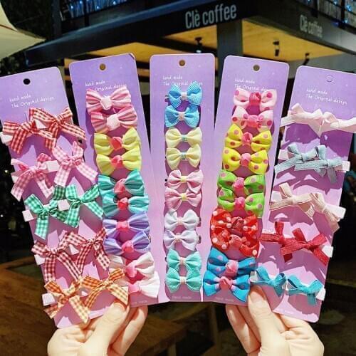 10PCS/Set New Girls Cute Colorful Bow Hair Clips Kids Lovely Hairpins Barrettes Headband Hair Ornament Fashion Hair Accessories