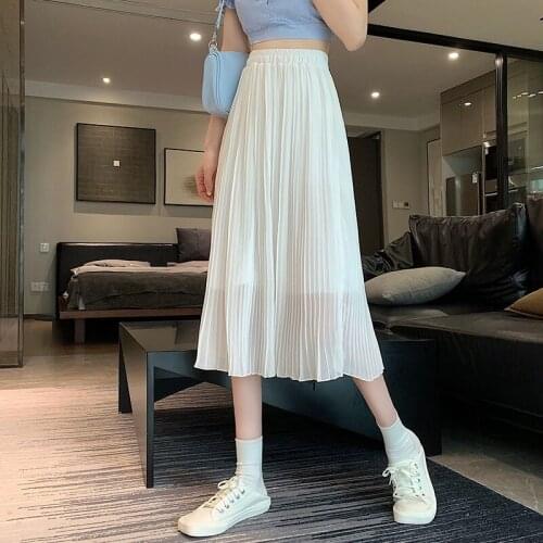 2021 new Korean style high waist slim mid-length pleated A-line skirt women