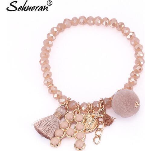 Sehuoran Crystal Facted Bracelets For Women Letter Bridal Ankle Bracelets & Bangles Wedding Engagement Fashion Jewelry Wholesale