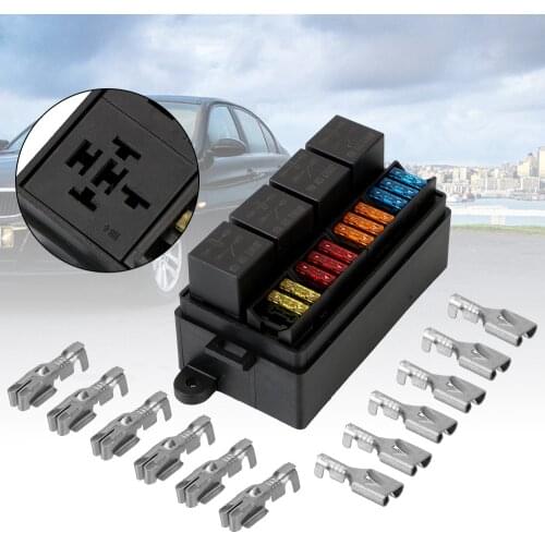 12 Way Blade Fuse Holder Box With Spade Terminals Fuse 12V 40A Relays Plastic Cover for Auto Car Truck Trailer