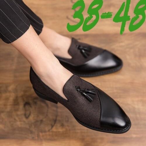 2021 Semi-formal Hemp PU Leather Mens Suit Shoes Glamorous Blue Tassel Italian Graceful Man Dress Shoes Plus Size 46 47 48