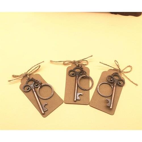 300pcs/lot Chinese Retro Style Zinc Alloy Beer Key Shape Bottle Opener Bottle Corkscrew Keychain keyring Gift Card Hemp Packaged