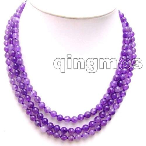 6mm round high quality Natural Purple crystal 3 strands 18-20" necklace-nec5748