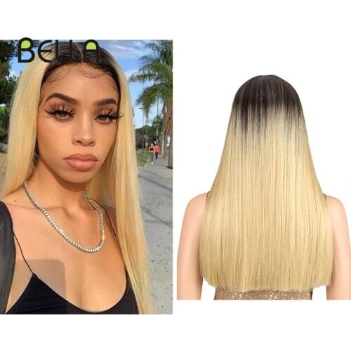 Bella Straight Ombre Blonde Pink Purple Black Blue 7 Colors Synthetic Lace Front Wigs For Women 20inch Middle Heat Resistant Wig