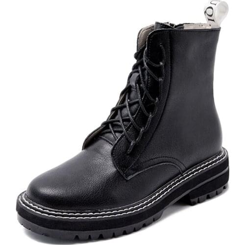 Boots Female 2021 Genuine Leather Women Booties Lace Up White winter women shoes Non-slip girl Martin boots