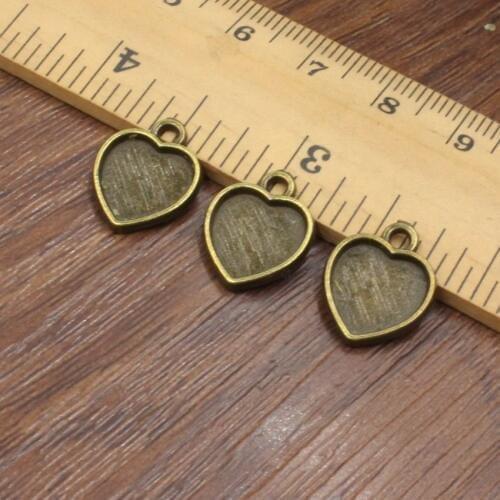 Fit 10mm Bronze Vintage Zinc Alloy Heart Blank Setting Bezel Base Cabochon Bracelet DIY Bangle 50pcs/lot (K05316)