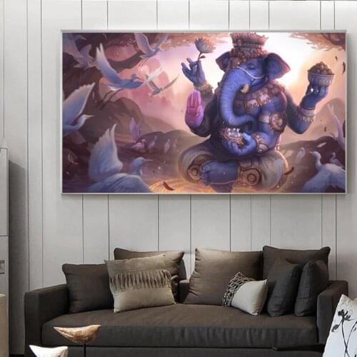 Buddha Lord Ganesha Prints Religion Wall Art Canvas Painting Vinayaka Ganapati Golden Elephant For Living Room Home Decorations