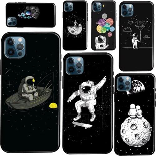 Space Starry Sky Moon astronaut Silicone Case For iPhone 12 11 Pro Max 7 8 Plus SE 2020 12 Mini X XR XS Max Back Cover
