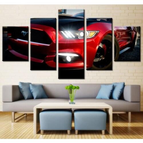 Home Decorative Canvas Painting 5 Pieces Red Mustang Car Creative Artwork Prints Modular Poster For Living Room framework