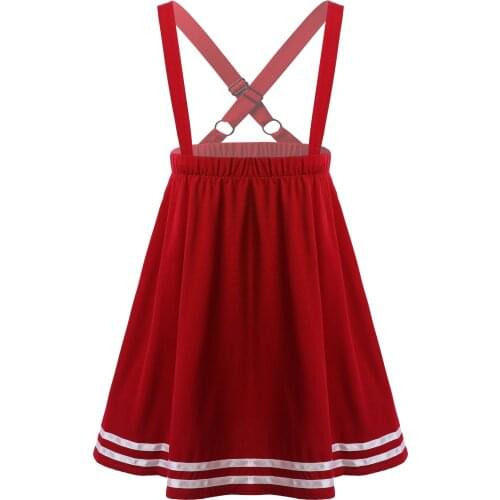 Kids Girls Skirt Children Dance Costume Elastic Waist A-line Above Knee Length Stripes Lace Suspender Skirt Overalls for Party