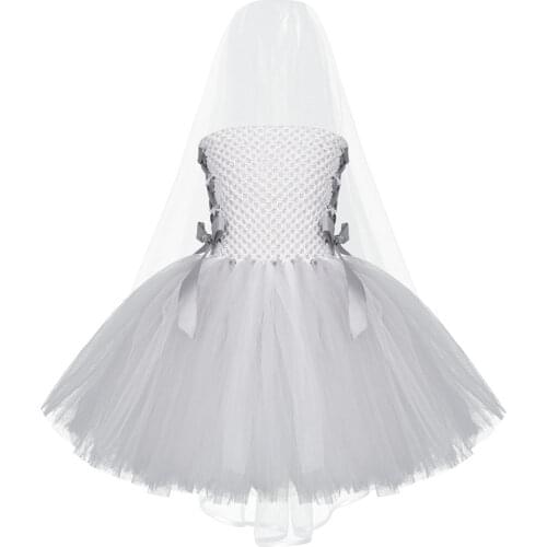 Kids Girls Grim Reaper Bride Dress for Girls Princess Ghost Bride Tutu Dresses Kids Halloween Costume Child Cosplay Fancy Dress