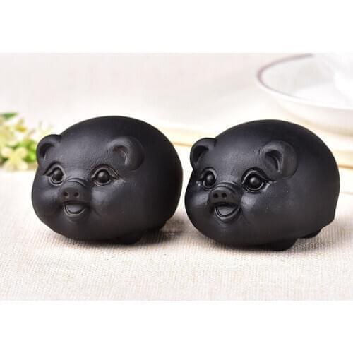 Natural Obsidian Quartz Pig Figurine Hand Carved Animal Ornaments Crystal Polished Healing Stones Gemstones Home Decoration Gift