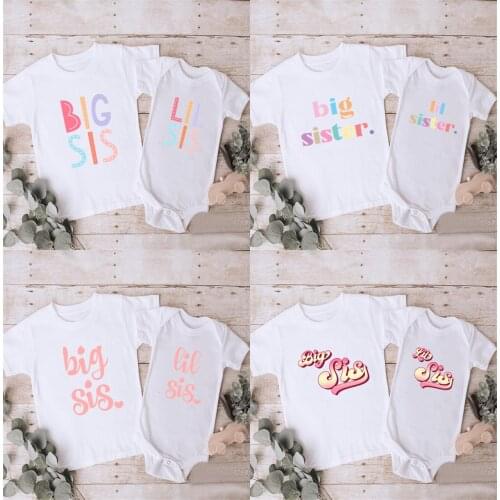 Big Sister Little Sister Girls Tshirt & Baby Rompers Summer Short Sleeve Kids T-shirt Cute Sibling Matching Outfits Clothes