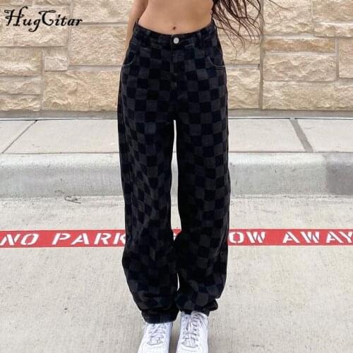 Hugcitar 2021 High Waist Pocket Button Zip Up Bodycon Plaid Pants Summer Women Fashion Streetwear Casual Trousers Club Y2K
