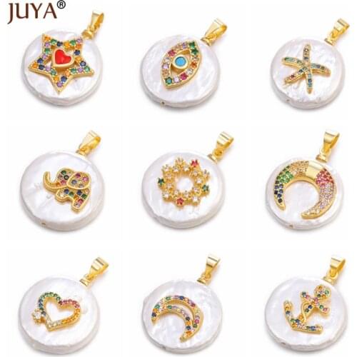 JUYA Multi Shape Tiny Gold Zircon Charms Coin Freshwater Pearl Bead Pendant Charm Accessories For Personalized Jewelry Making