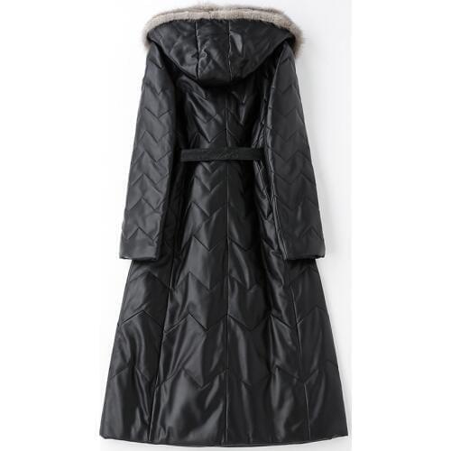 Genuine Leather Jacket Real Mink Fur Collar Sheepskin Women Winter Warm Down Coat Womens Hooded Jackets HQ18-CJX0025B YY360